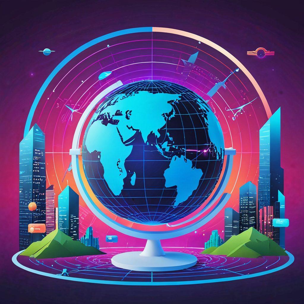 A dynamic, modern digital landscape with an ascending graph depicting growth, a magnifying glass focusing on a globe, and snippets of code seamlessly intertwined with vibrant web design elements. Include a confident SEO expert guiding the way. super-realistic. vibrant colors. 3D.